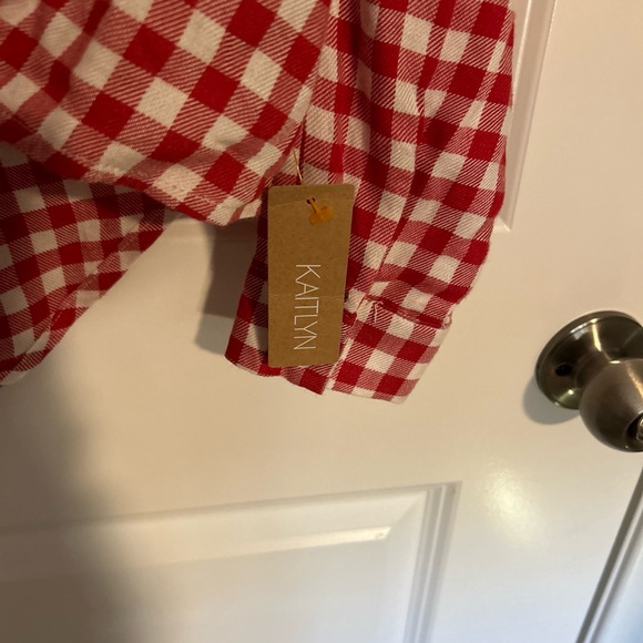 Dress Forum Los Angeles Women’s Small Red Plaid Tie Front Top Kaitlyn NWT - Picture 4 of 5